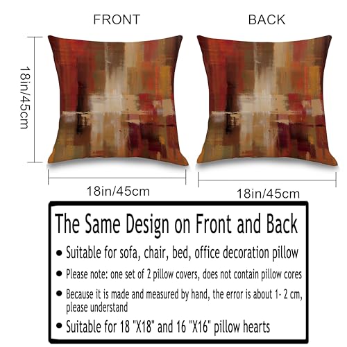 Burnt Orange Abstract Pillow Covers Set of 2, 18x18 inches Modern Oil Painting Texture Throw Pillows, Double-Sided Soft Flannel Decorative Cushion Case for Living Room Sofa Couch Bed Rust Decor - color: 2-burnt Orange160