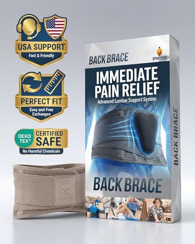 Sparthos Back Brace for Women & Men, Sciatica, Lower Back Pain - Taupe-L - color: Desert Taupe