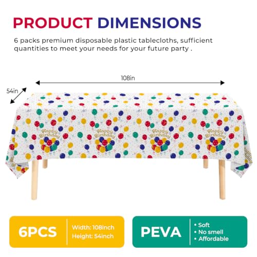 6 Pack Happy Birthday Plastic Tablecloths,108" x 54"Rectangle Disposable Table Covers for Picnic Birthday Wedding Parties (Balloon) - color: Balloon