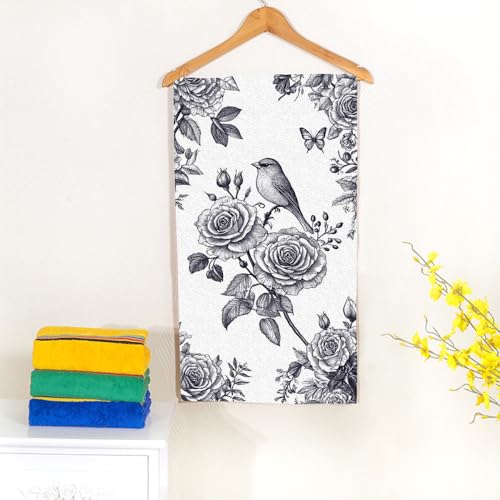 Garden Flowers Roses Peonies Beach Towel Bird and Butterflies Ink Art Face Towels Suit Travel Sports Pool Swimming Bath Camping Spa Gym Yoga,15x30 Inch - color: Garden Flowers Roses Peonies