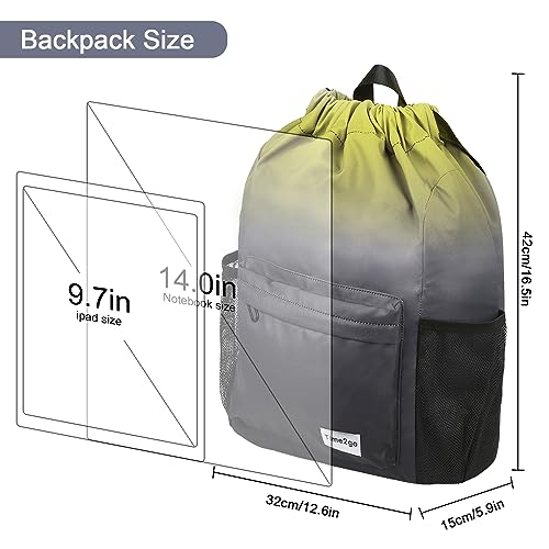 Drawstring Backpack Sports Gym Sackpack with Mesh Pockets Water-Resistant String Cinch Beach Bag for Men Women(Yellow Black) - color: Yellow Black