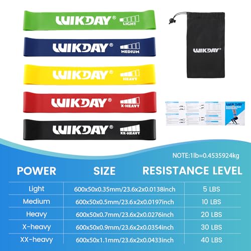 WIKDAY Resistance Bands for Working Out Exercise Loop Bands Workout Bands Set for Men Women Body Stretching, Crossfit Training, Home Workout, Physical Therapy, Booty Legs, Set of 5 - color: Multicolor