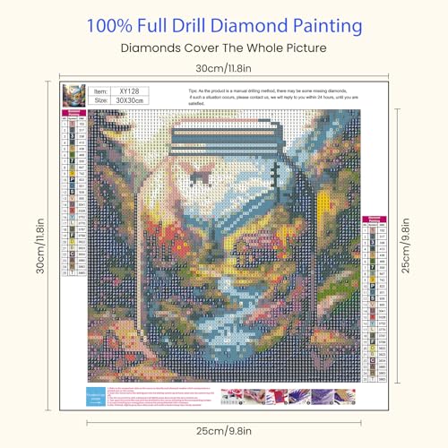 Miwixy Landscape Diamond Art Kits for Adults,World in Bottle Diamond Painting Kits,5D Full Drill Gem Diamond Dots Paintings,Spring Round Diamond Art Canvas for Beginners Home Wall Decor 12 x 12 Inch - color: butterfly d