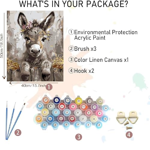 AALBLAC Paint by Numbers for Adult, Donkey Paint by Numbers Kit for Adults Beginners, DIY Animal Acrylic Painting on Canvas for Home Wall Art Decor 16x20 Inch - color: Donkey-40X50