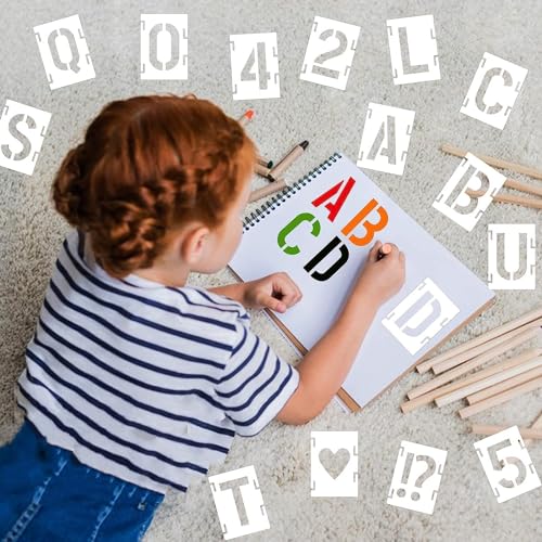 42 Piece Letter Stencils - 3.5 Inch, Reusable Alphabet & Number Stencils for Spray Paint & Wall Painting