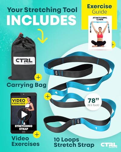 Stretching Strap with Loops, Non Elastic Stretch Band for Physical Therapy - color: blue