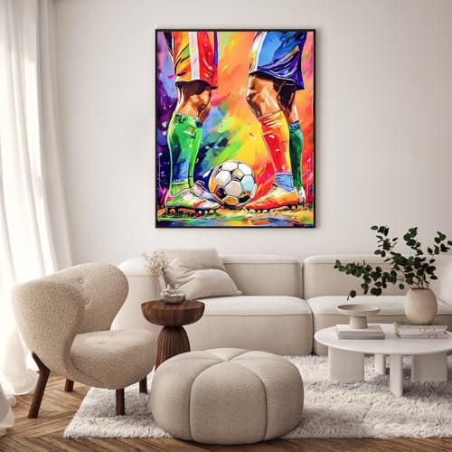 Paint by Numbers Kit for Adults, Soccer Match Number Painting, 16 x 20 Inch | DIY Adult Paint by Number Kit on Canvas for Beginners, without Frame, Sports Wall Decor, Stress Relief Craft Gift - color: TRTDNF1P413