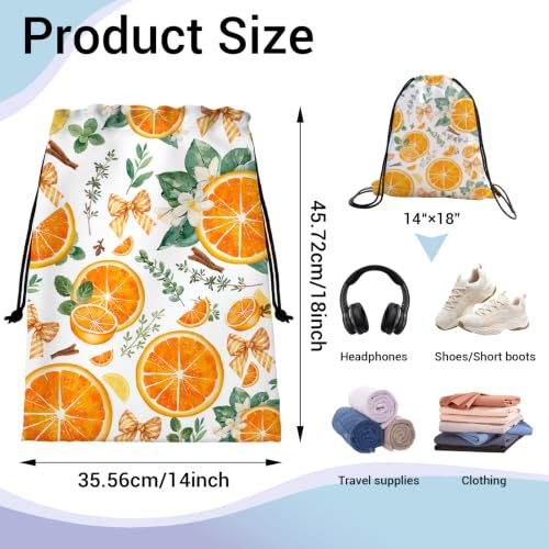 Orange Fruit Drawstring Storage Bag Lightweight Gym Pouch for Dance Classes Shoes Headphones - color: Fruit Art-orange, size: 18"(H)*14"(W)