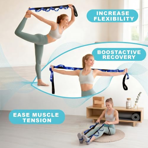 Acozycoo Stretching Strap with Loops for Physical Therapy,Knee,Calf,Back - color: Dark Blue, size: Length: 86 Inch, Width: 1.5 Inch