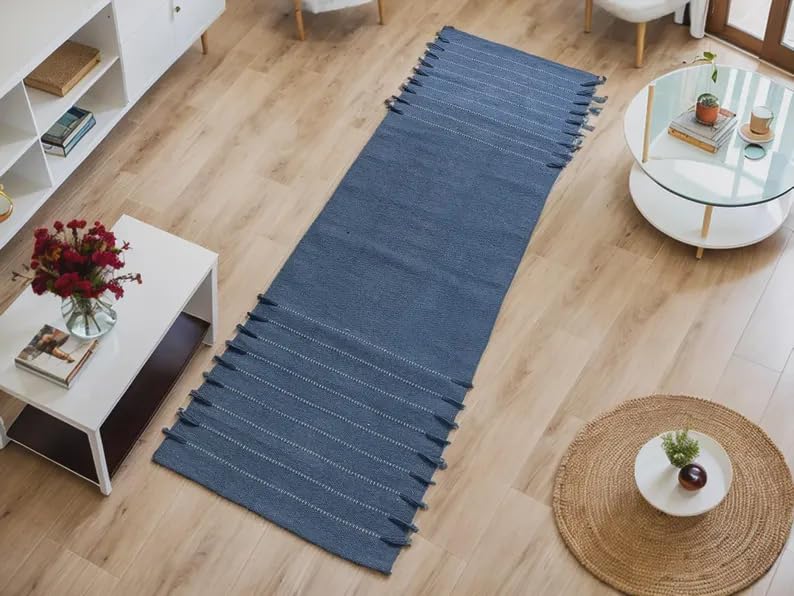 Payal Rugs Cotton Yoga Mat - Eco-Friendly Hand-Woven Rug - Non Slip & Thick (24”x72”x5mm) for Yoga Everyday Fitness at Home - Comfortable Extra-Long - color: Sky Blue