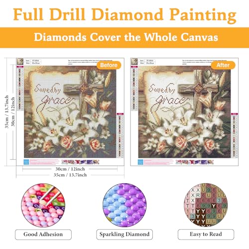 Okarina Diamond Art Kits for Adults & Beginners, Cross Diamond Painting Kit | 5D Full Drill Gem Art with Lily Flower, Round Diamond Dots, Home Wall Decor & Gift, 14 x 14 Inch - color: HMDPUS-25701