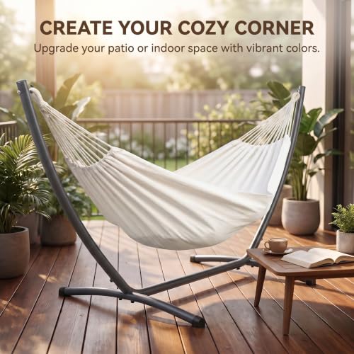 Canvas Hammock 122" Long X 59" Wide 2 Person Hammock 440 pounds Maximum Weight Applicable Scenes in Courtyard Autumn, Indoor Hanging Chairs, Beach Leisure (White, Full) - color: White, size: Full