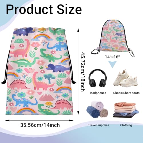 Dinosaur Storage Bag With Drawstring Portable Pouch for Headphones iPad Shoes Toys - color: Cute Dinosaur-multi, size: 18"(H)*14"(W)