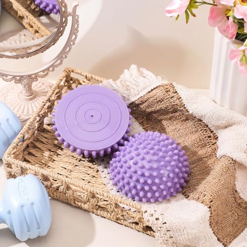 Threlaco 2 Pcs Half Round Massage Ball for Feet Spiky Massage Ball for Kids Adults Sports, Stability Training, Muscle Balancing Therapy, Yoga Gymnastics Exercise (Light Purple) - color: Light Purple