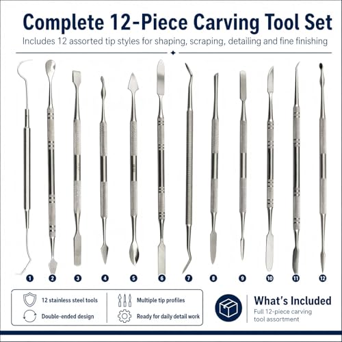 Wax Carvers Set Double Ended Dental Wax Modeling Sculpting Tools Dental Picks Polymer Pottery Clay Carving Tool Stainless Steel 12 Pieces
