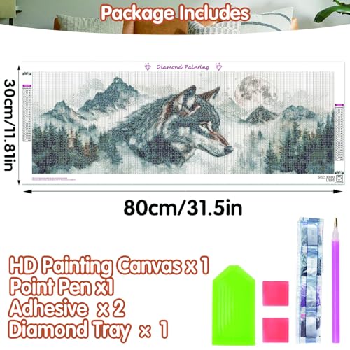 SKRYUIE 5D Large Diamond Painting Kits Wolf - DIY Diamond Art Kits for Adults Scenery, Full Round Drill - Crystal Embroidery Cross Stitch - Craft for Wall & Office Decor - 12x30 inch / 30x80 cm - color: colorful-1