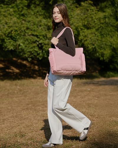 BAGSMART Puffy Tote Bag for Women, Lightweight Work Tote Handbag - color: Dark Pink, size: Standard