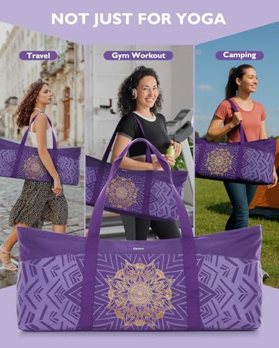 Gonex 요가 매트 백, 방수 포켓 메탈 지퍼가 있는 추가 캔버스 체육관 가방, 매트 및 블록에 적합, 여성용 세련된 요가 매트 캐리어, 요가, 필라테스, 운동, 여행에 이상적 - color: 퍼플.