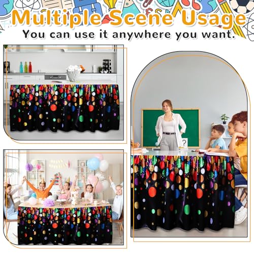 Wiooffen 9Ft Confetti Table Skirt Classroom Teacher Desk Curtain Skirts Tablecloth Ruffled Colorful Rectangle Table Cover Skirt for Back to School Kindergarten Office Bookcase Supplies Confetti - style: Confetti
