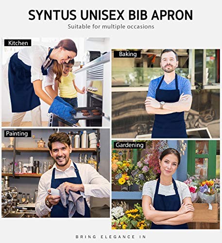 Syntus Apron for Men Women, Adjustable Cooking Kitchen Apron with 2 Pockets | Machine Washable, Firm Stitching, Stain Resistance, Long Tie Straps, 2 Pockets, Versatility, Unisex Use, Gift, BBQ - color: Blue Dark, style: 2 Polyester Blend
