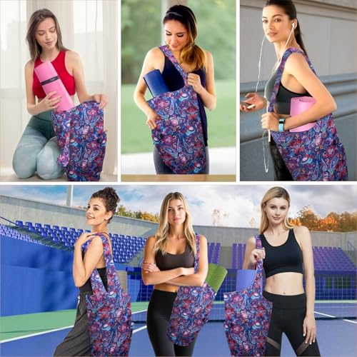 Yoga Mat Bag Carrier for Women Workout Large Waterproof with Zipper Pocket, Keychain and Wide Shoulder Straps - color: paisley bird