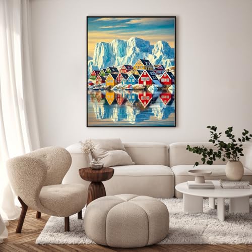 Paint by Numbers Kit for Adults, Colorful Village Painting, 16 x 20 Inch | DIY Adult Paint by Number Kit on Canvas for Beginners, without Frame, Coastal Wall Decor, Stress Relief Craft Gift - color: TRTDNF1P307