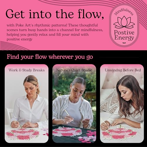Unwynd Poke Art Carnations Flower Bouquet Kit for Adults, Women and Teens | Hobby activity, brain puzzles, adult, 12 illustration sheets, 12 pages of stickers, 12 colour pages Rubbing Plates & Supplies - style: Carnations