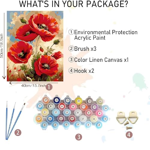 AALBLAC Flowers Paint by Numbers for Adult - Poppy Flower Paint by Numbers Kit for Adults Beginners, Easy Flowers Acrylic Painting on Canvas for Home Wall Art Decor 16x20 Inch - color: Poppy Flowers-40X50