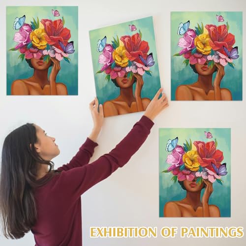 Cholemy 8 Set Paint and Sip Kit for Adults 8'' x 10'' Pre Drawn Canvas with Wooden Easels Acrylic Paint Brushes Wash Cup Palette Apron for Painting DIY Date Night Party Supplies(Flower Lady) - style: Flower Lady