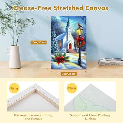 Bowetile Winter Paint by Numbers for Adults Framed Christmas, Church Adults' Paint-by-Number Kits, Adult Paint by Number Kits on Canvas, Acrylic Number Painting for Home Decor, 8x12in - color: Church
