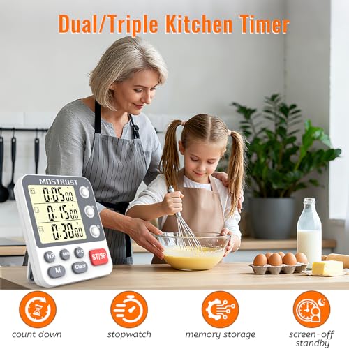 Digital Dual Kitchen Timer, Multiple Channels Countdown Timer - color: White