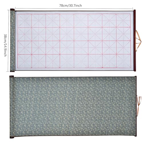 MEGREZ Reusable Water Writing Calligraphy Cloth Set No Ink Practice Kit | 32 grids, 4pcs set, brush pen & water dish, copy template, multi color options, mess-free, calligraphy practice - color: Dark Green