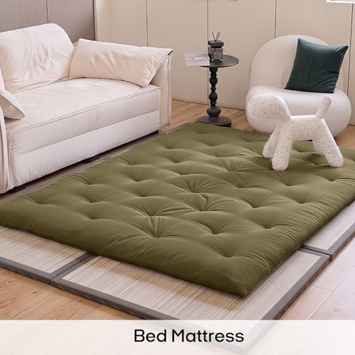 ZonLi Japanese Floor Mattress, 100% Cotton Cover Foldable Futon Mattress - color: Winter Moss, size: Full(75"L x 54"W x 2.5"Th)