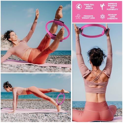 Pilates Ring and Ball Set Bulk, Pilates Equipment with 12 Inch Pilates Circle Rings, Small Yoga Balls, Resistance Bands, Pilate Essential Kit Bulk for Home Workouts Women, Pilates & Yoga Studio - color: Pink