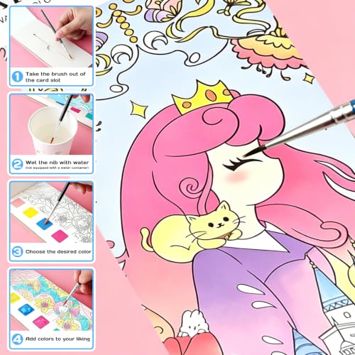 Pocket Watercolor Painting Book, 12-Page Travel Set for Kids 5+ Years, Art Craft Gift for Boys and Girls, Birthday and Christmas Party (Fairy Tale Kingdom - color: Magic Tale Kingdom