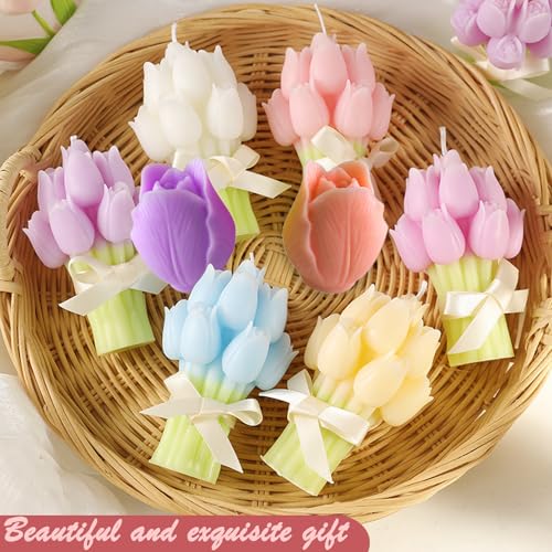 3 Pcs Tulip Bouquet Silicone Candle Molds Tulip Flower Candle Mold with Mold Punch&candlewick Hook Needle for Candle Making Handmade Plaster Craft Soap Making Home Decorating - color: 3-Pcs-Tulip