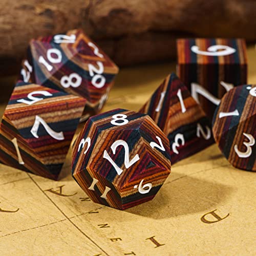 Wooden DND Dice Set Wood Polyhedral Dice Set D&D for Tabletop Games - color: Yellow Striped
