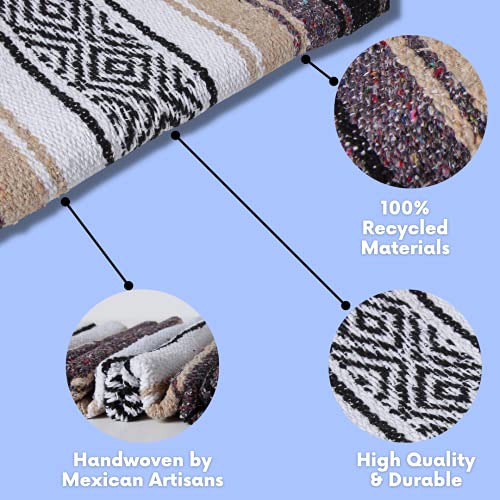 El Paso Designs Mexican Yoga Blanket – Colorful Falsa Serape Throw for Yoga, Beach, Picnic, Saddle, or Home Décor – Soft Woven Boho Blanket (Beige) - color: Beige
