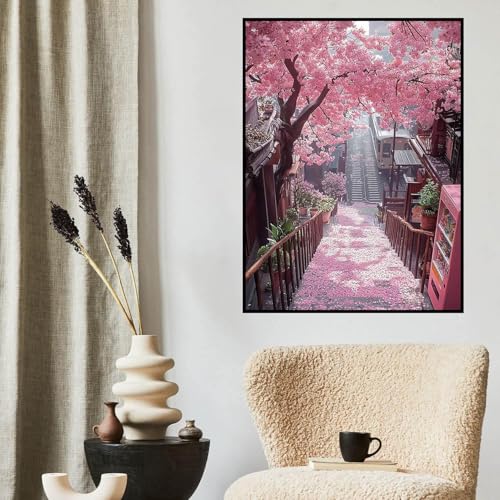 Flowers Diamond Art Kits for Adults, Pink Diamond Painting Kits 12x16 Inch | Full Drill Pink Diamond Painting Kits For Adults, Diy Round Paint By Diamonds For Home Decor Gifts 12x16 Inch - color: pink flowers
