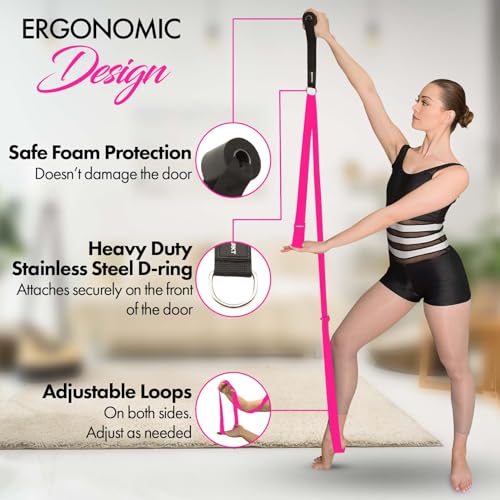 Stretching Strap with Door Anchor for Splits and Flexibility Training | Improve Leg Flexibility at Home, Ideal for Ballet, Dance, Cheerleading, Yoga, Pole Dance and Gymnastics - color: Pink