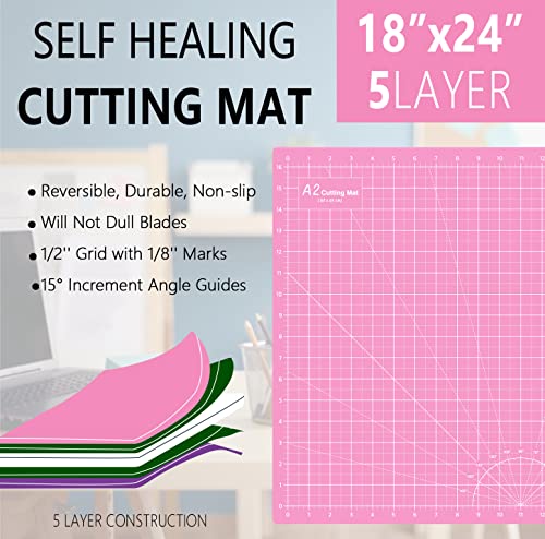 HEADLEY TOOLS 18"x24" Thickened Self Healing Cutting Mat, A2 Rotary Cutting Sewing Mat for Crafts, Double Sided 5-Ply Table Cutting Board for Fabric Quilting Patchwork Arts Hobby Project, Pink/Purple - color: Pink/Dark Purple, size: 23.6"L x 17.7"W