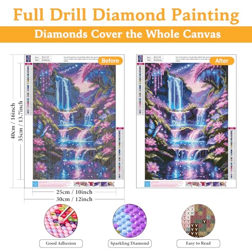 Diamond Art Kits for Adults & Beginners, Waterfall Diamond Painting Kit | 5D Full Drill Gem Art with Flower, Round Diamond Dots, Home Wall Decor & Gift, 12 x 16 Inch - color: HMDPUS-25412