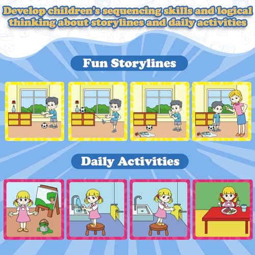 Kasfalci 4-Scene Sequence Board Game, Back to School Supplies, Sequencing Flash Cards, Speech Therapy Materials Sensory Toys for Kids with Autism, Preschool Learning Activity for Improve Storytelling - style: 4-Scene Sequencing Cards