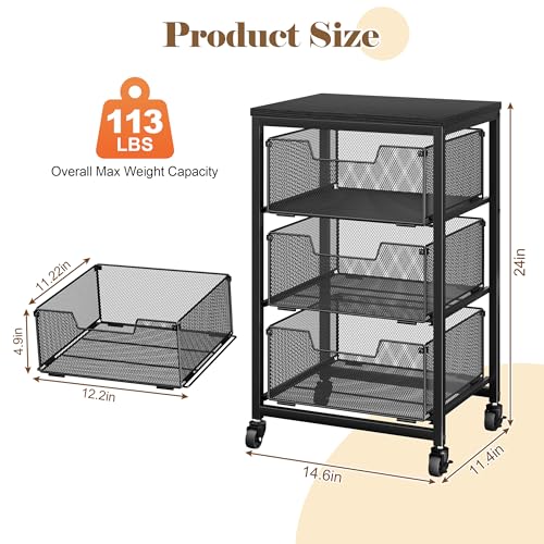 Under Desk Storage Cart with Lockable Wheels, 3-Drawer Rolling Storage Cart, Metal Utility Cart with Drawers for Art, Cart, Classroom, Office, Kitchen, Bedroom, Dorm Storage Under Bed - color: Black, size: 3 Drawers