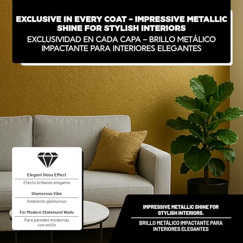 Metallic Wall Paint 67.62 fl oz - Antique Gold - Stunning Metallic Shine for Stylish Interiors, Easy to Apply, Water-Based, Perfect for Creative Wall Designs & DIY Projects - color: Antique Gold