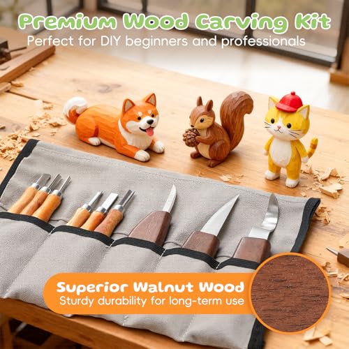 Housolution Wood Carving Kit with Carrying Bag, 30PCS Wood Carving Tools | Whittling Kit Includes Carving Knives Carving Chisels Basswood Blocks Gloves, Woodworking Tools for Beginners DIY Hobbies