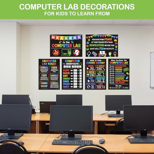 Lalunia 6 Pcs Computer Science Classroom Poster (11x16) - Computer Lab Posters, Teachers Supplies PC Shortcuts, Stem Technology Education Chart, PC Keyboard Wall Art For Kids, Back To School Gifts - color: Computer Lab