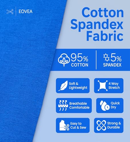 EOVEA - Cotton Spandex Fabric by The Yard - 4 Way Stretch Jersey Knit - Spandex & Cotton T-Shirt Fabric - Lightweight, Breathable - 60" Wide Roll| 10 oz(Royal Blue,1 Yard) - color: Royal Blue, size: 1 Yard