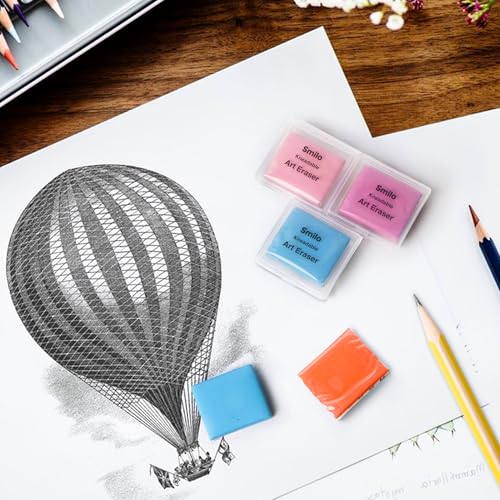 Smilo Kneaded Erasers for Artists, Moldable Putty, 8-Pack, 4 Colors | Reusable, Dust-Free and No Smudge, Art Erasers with Storage Case for Charcoal, Graphite, Pencil and Pastel Drawing - color: 4 Colors-1