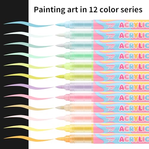 kander Guangna Acrylic Paint Markers 12 Colors, Skin Tone Series Set with Soft Brush Tip Water Based, Fine Tip Markers for Wood, Canvas, Rock Painting, Glass, Diy Crafts, Fabric Paint - color: Light Macaron